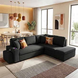 Divansoffa <strong>Teldra</strong>  Portland Kolgrå med Vändbar, USB & Förvaring 258 cm