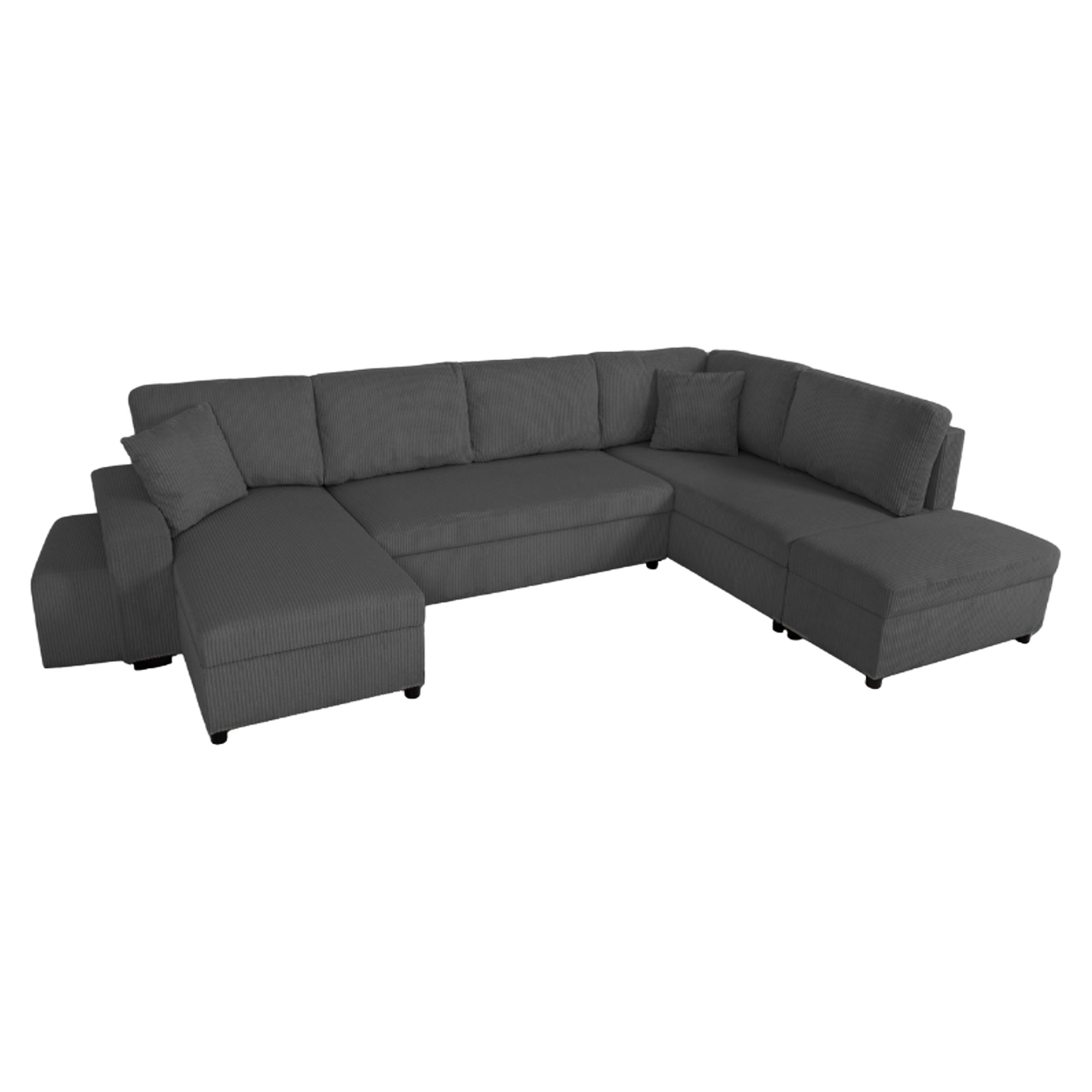 U-soffa Teldra Lincoln Antracit med USB, Pall & Förvaring 326 cm