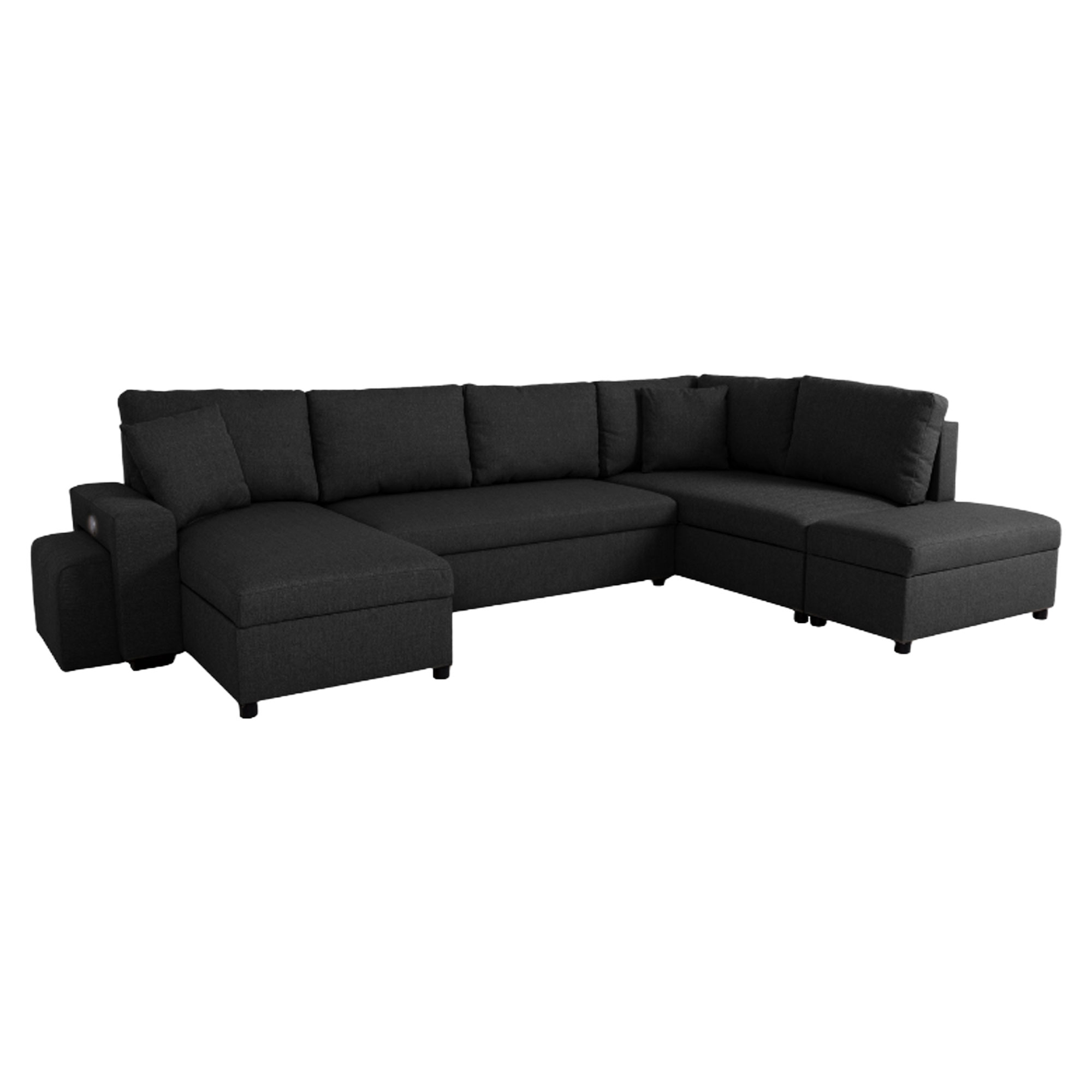 U-soffa Teldra Portland Kolgrå med USB, Pall & Förvaring 326 cm