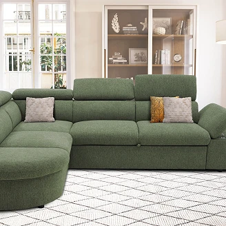 Hörnsoffa <strong>Tronva</strong>  Style Olivgrön med 3x Nackstöd 265 cm