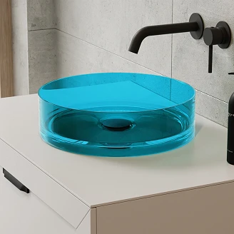 Tvättställ <strong>Brillant</strong>  Djup Turkos Blank 36 cm med Svart Matt Pop-up Bottenventil