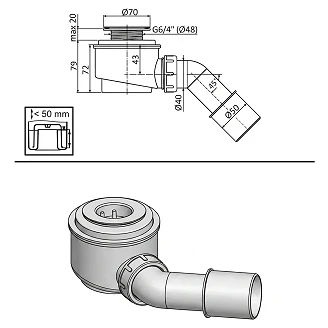 Avlopp för Duschkar <strong>Nitida</strong>  50 mm