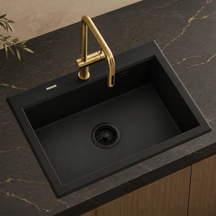 Granit Diskho Eridan Svart Matt 70x52 cm med Vattenlås