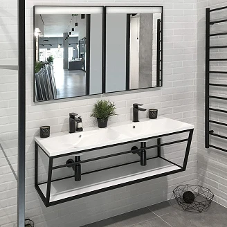 Tvättställskonsol Tavi Svart Matt 120 cm med Vit MDF-hylla