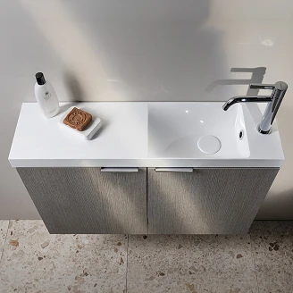 Tvättställsskåp Lunelle Silver Ek 80 cm med Handfat Vit