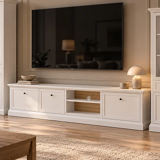 TV-Bänk Halma Vit Opal, Hantverksek 39.5x206 cm