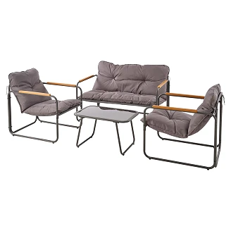 Trädgårdsset med Soffa, 2 Fåtöljer & Soffbord Truxen Grå, Brun