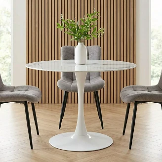 Matbord Mireva Vit Marmoreffekt, Vit Ø90 cm