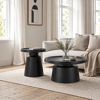 Set med Soffbord Ø50 & Ø70 cm Varelia Matt Svart
