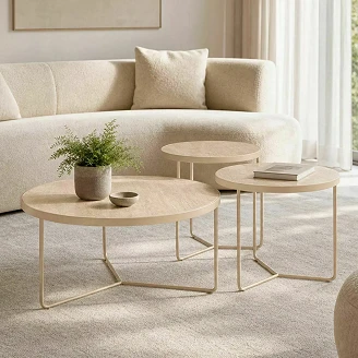 Set med Soffbord Ø50x45, Ø50x50 & Ø70 cm Veyra Travertine, Kashmir