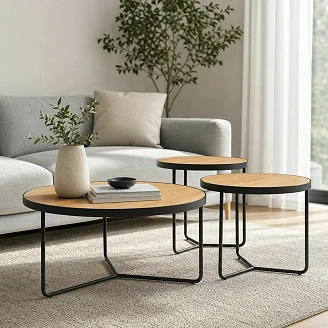 Set med Soffbord Ø50x45, Ø50x50 & Ø70 cm Veyra Ek, Svart