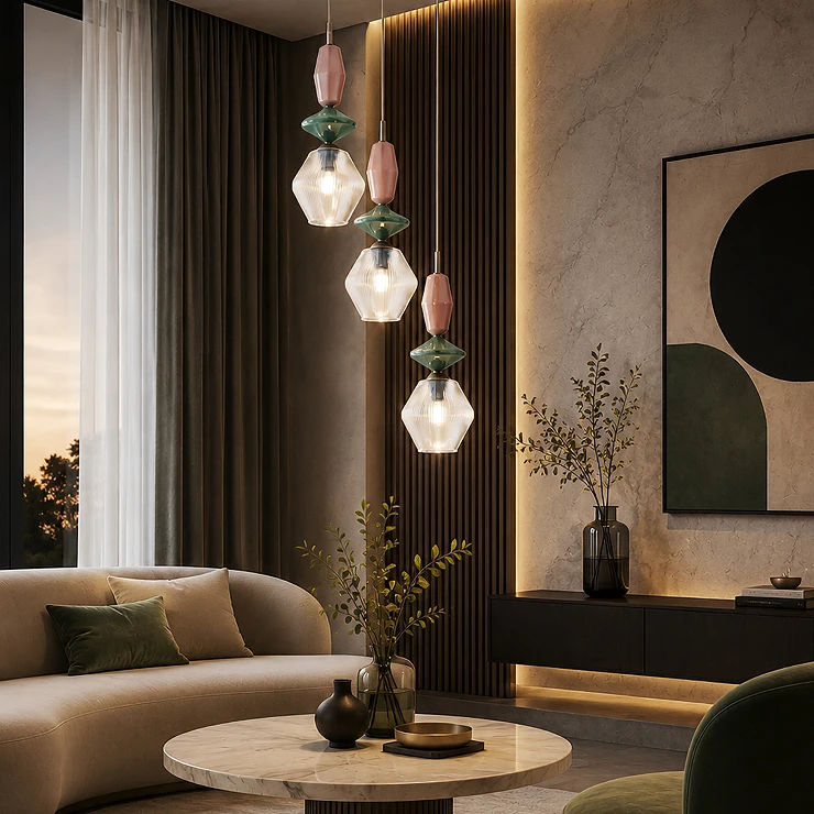 Hängande Lampa Trio Selvi Grön, Brun Geometrisk