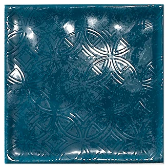 Dekor Kakel <strong>Smycke</strong>  Påfågelblå Blank-Relief 15x15 cm