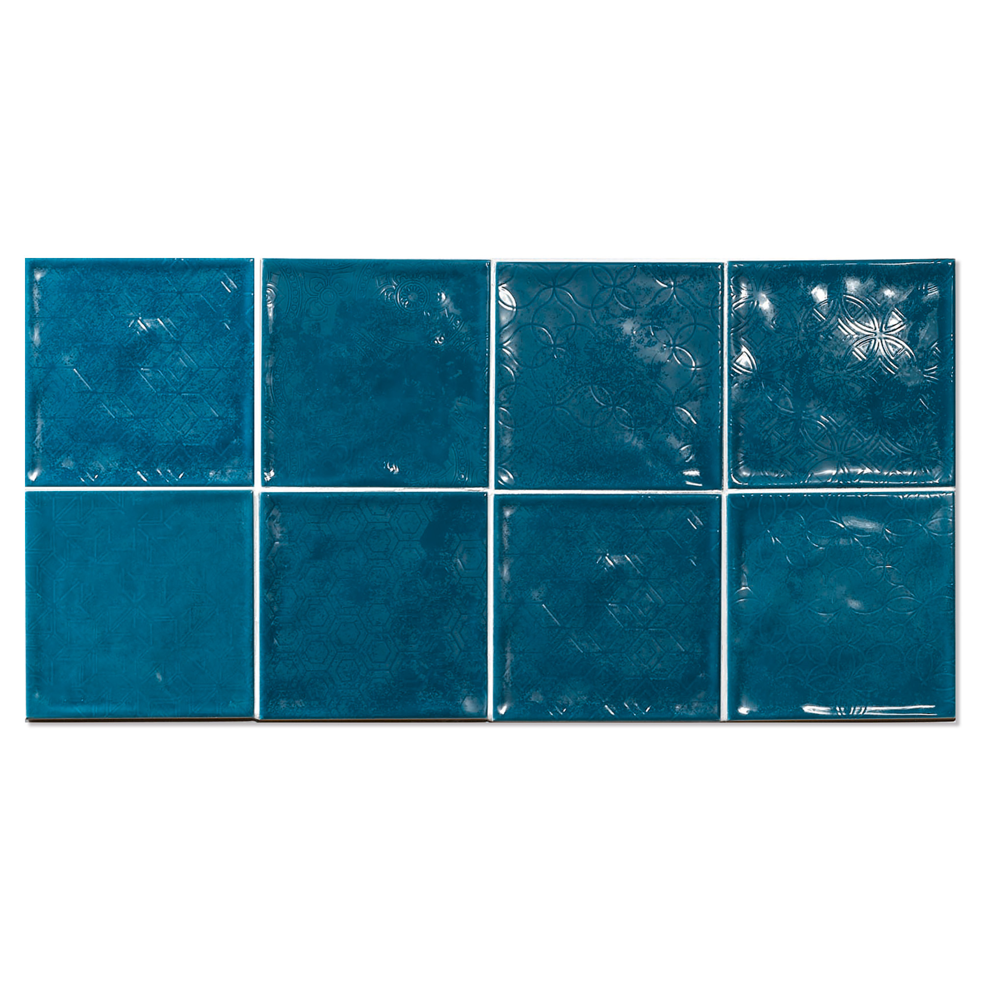 Kakel Smycke Påfågelblå Blom Blank-Relief 15x15 cm