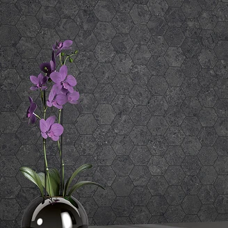 Unicomstarker Hexagon Mosaik Klinker Blooming Stone Thunder Black Matt 30x34 (11.2x9.7) cm