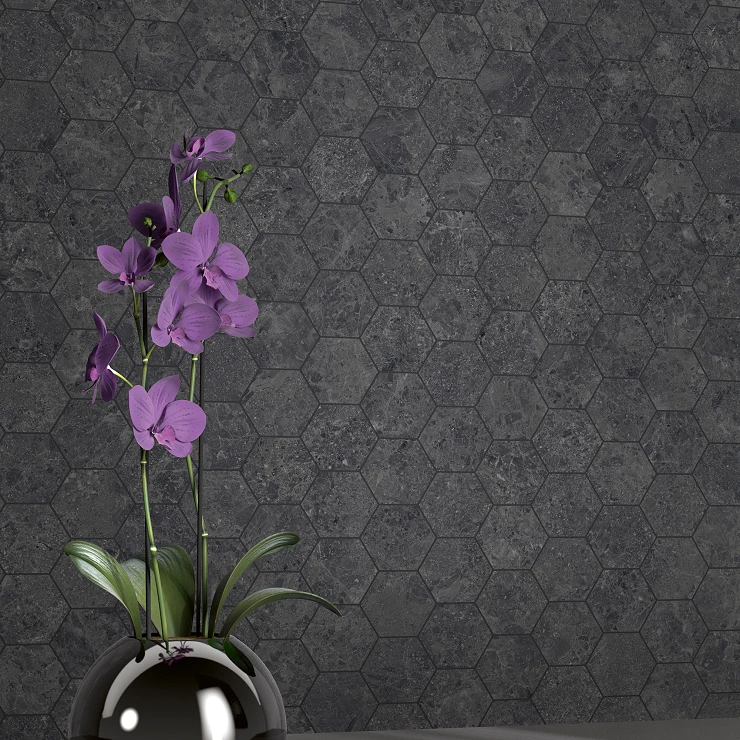 Unicomstarker Hexagon Mosaik Klinker Blooming Stone Thunder Black Matt 30x34 (11.2x9.7) cm