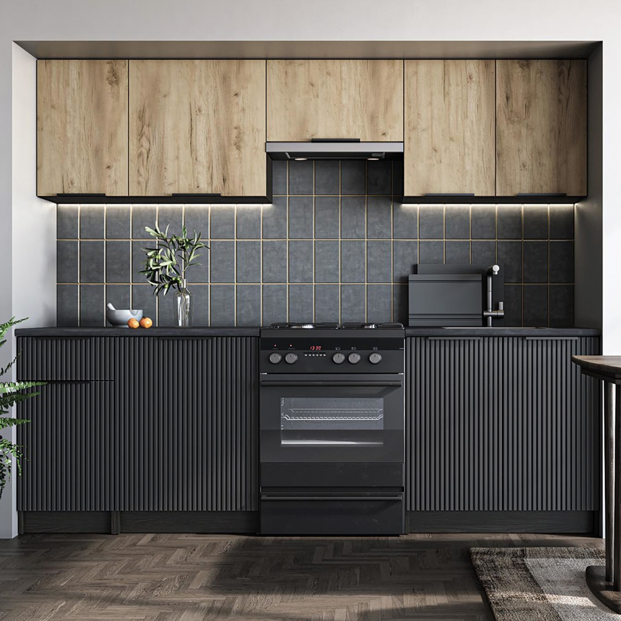 Kök Mariefred Artisan Ek/Svart 240 cm med Bänkskiva