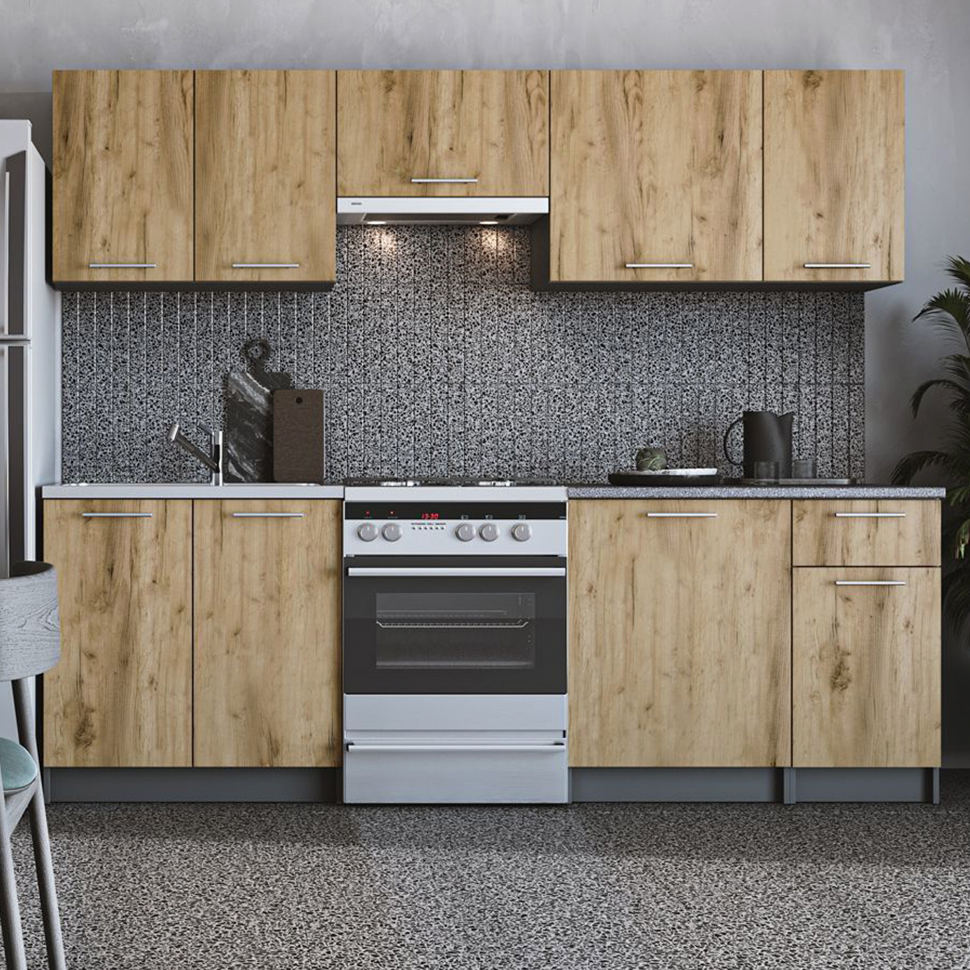 Kök Vence Antracit/Ek Craft 240 cm med Bänkskiva