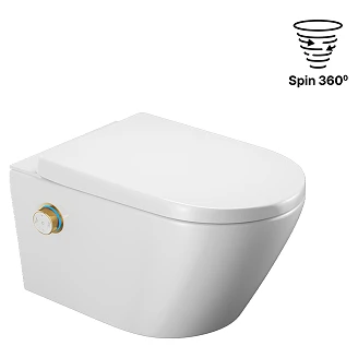 Duschtoalett Neron Spin 360 Vit Blank med Virvelspolning och Styrvred Guld Blank