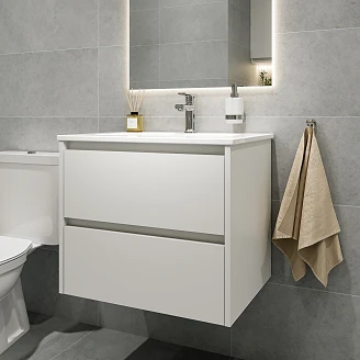 Badrumskommod Norrvi Vit Matt 60 cm med Handfat Vit Blank