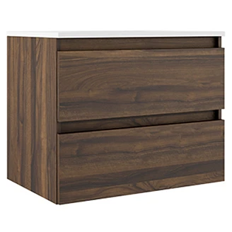 Badrumskommod Compakt Walnut Matt 70x40 cm med Handfat Vit Blank