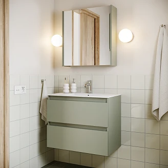 Badrumskommod Compakt Oliv Matt 70x40 cm med Handfat Vit Blank