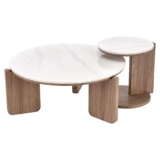 Set med 2 st Soffbord Orelvian Vit Marmor, Ljus Valnöt