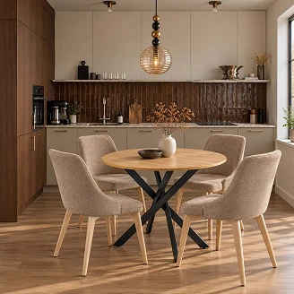 Matgrupp med Bord Gyllene Ek, Svart Ø100 cm & 4 Stolar Sonoma Ek, Sonoma Ek Munli