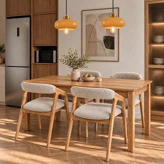 Matgrupp med Bord Hantverks Ek 100x60 cm & 4 Stolar Naturlig Ek Ivex