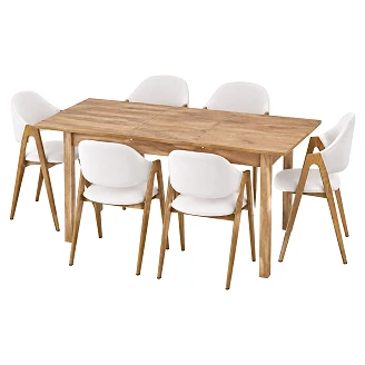 Matgrupp med Bord Hantverks Ek 135x60 cm & 6 Stolar Vit Ivex