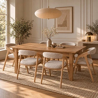 Matgrupp med Bord Hantverks Ek 135x60 cm & 6 Stolar Naturlig Ek Ivex