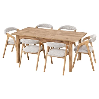 Matgrupp med Bord Hantverks Ek 135x60 cm & 6 Stolar Naturlig Ek Ivex