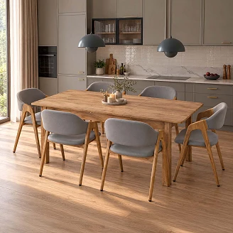 Matgrupp med Bord Hantverks Ek 135x60 cm & 6 Stolar Popielat Ivex