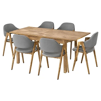 Matgrupp med Bord Hantverks Ek 135x60 cm & 6 Stolar Popielat Ivex