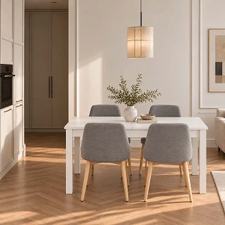 Matgrupp med Bord Vit 100x60 cm & 4 Stolar Grå, Sonoma Ek Ivex