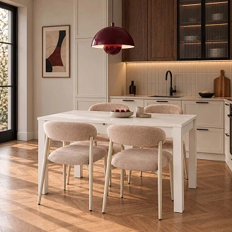 Matgrupp med Bord Vit 100x60 cm & 4 Stolar Beige Ivex