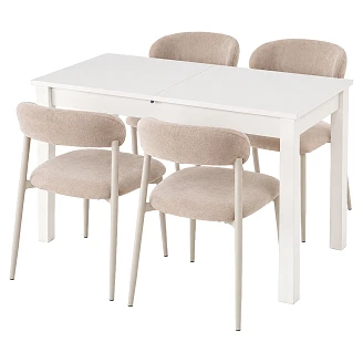 Matgrupp med Bord Vit 100x60 cm & 4 Stolar Beige Ivex