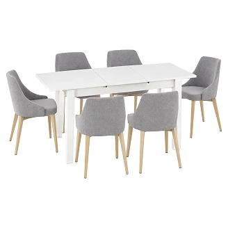 Matgrupp med Bord Vit 135x60 cm & 6 Stolar Grå, Sonoma Ek Ivex
