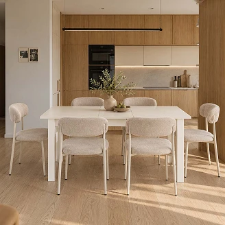 Matgrupp med Bord Vit 135x60 cm & 6 Stolar Beige Ivex