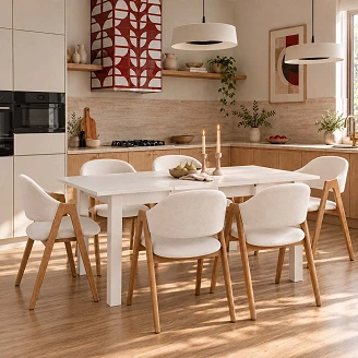 Matgrupp med Bord Vit 135x60 cm & 6 Stolar Vit Ivex
