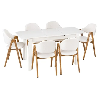 Matgrupp med Bord Vit 135x60 cm & 6 Stolar Vit Ivex