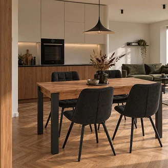 Matgrupp med Bord Votan Ek, Svart 100x60 cm & 4 Stolar Svart Ivex