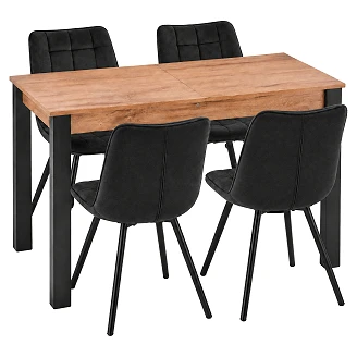 Matgrupp med Bord Votan Ek, Svart 100x60 cm & 4 Stolar Svart Ivex