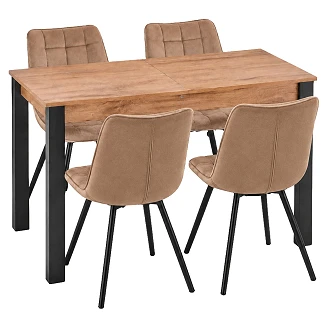 Matgrupp med Bord Votan Ek, Svart 100x60 cm & 4 Stolar Cappuccino Ivex