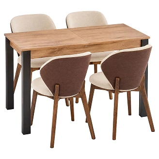 Matgrupp med Bord Votan Ek, Svart 100x60 cm & 4 Stolar Valnöt, Brun Ivex
