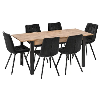 Matgrupp med Bord Votan Ek, Svart 135x60 cm & 6 Stolar Svart Ivex