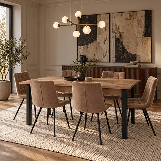 Matgrupp med Bord Votan Ek, Svart 135x60 cm & 6 Stolar Cappuccino Ivex