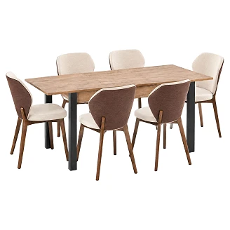 Matgrupp med Bord Votan Ek, Svart 135x60 cm & 6 Stolar Valnöt, Brun Ivex
