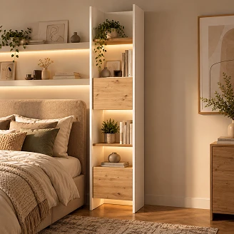 Lenart Bokhylla Bed Concept Vit, Artisan Ek 44x218 cm