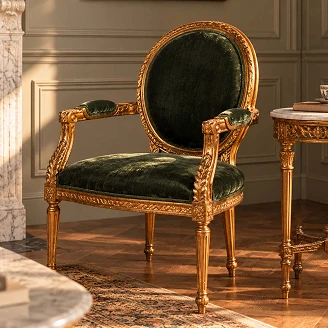 Fåtölj Armand Grön, Guld Silkesvelour